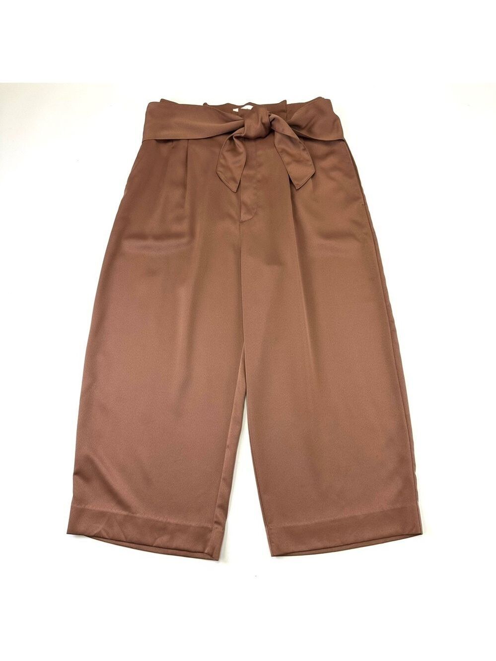 Brown sateen belted crop pants Large wide leg Abercrombie Fitch belted hi waist